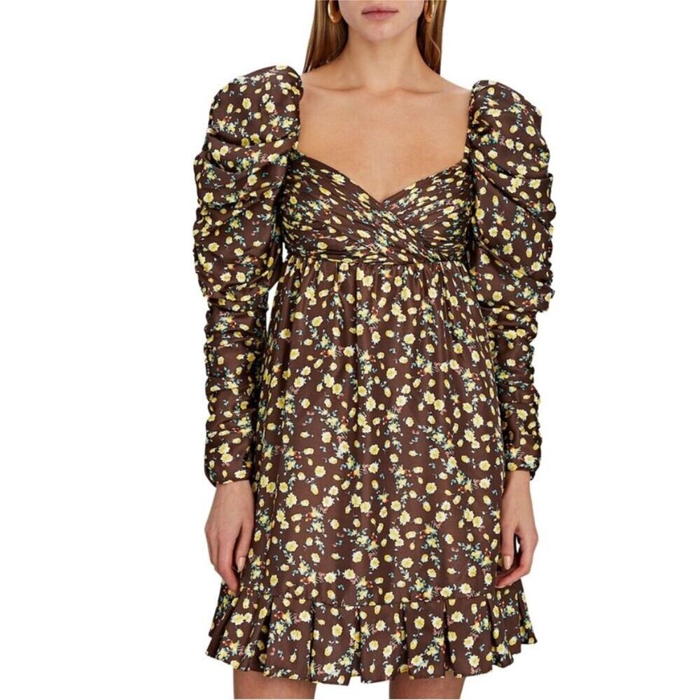 Autumn Adeigbo Bridgette Floral Empire Mini Dress Women’s Size 0 Ruched